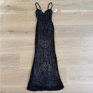 Windsor Lace Up Back Sequin Maxi Dress Size XS Black Nude
